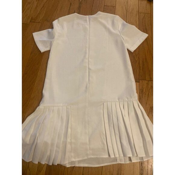 Zara Womens White Pleated Short Sleeve Mini Dress With Back Zipper Closure sz xs - Picture 9 of 9